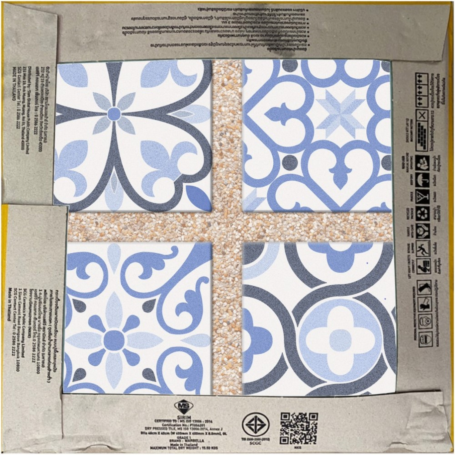 Marbella 40X40 ซม. กระเบื้องปูพื้น รุ่น สวนใบบุญ ฟ้า (MB) (6P) Matt A
