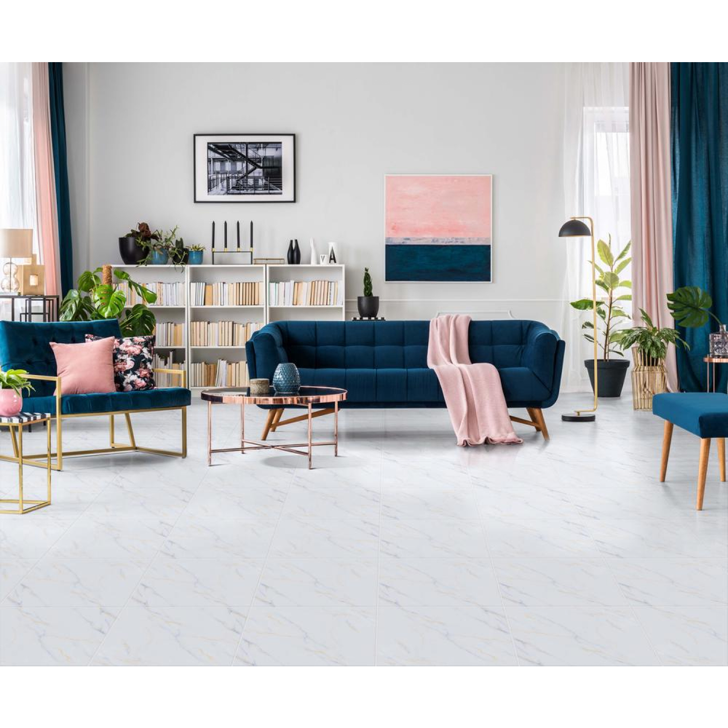 Marbella กระเบื้องเซรามิคปูพื้น 40X40 ซม. ฟินนี่ ขาว หน้าเงา (MB) (A) (6P)