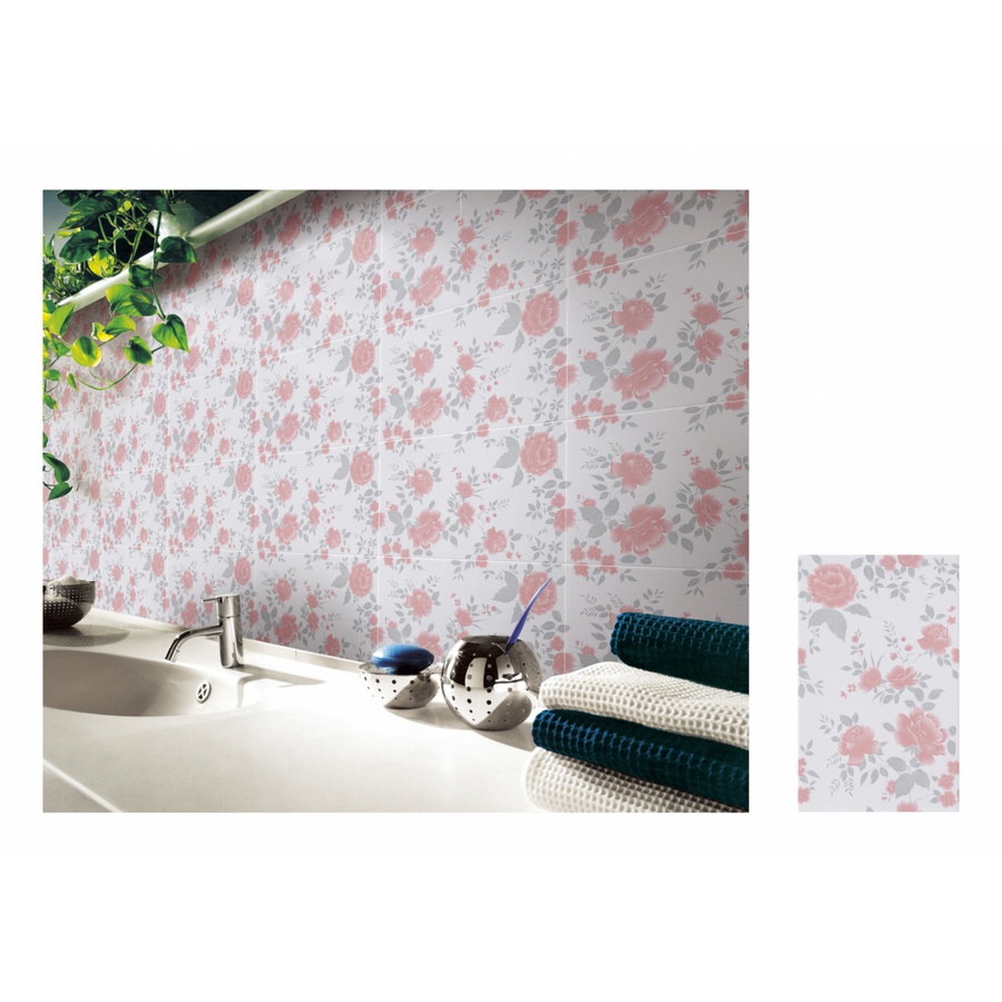 Marbella กระเบื้องเซรามิคปูผนัง 25X40 ซม. สวนกุหลาบ-ขาว SF002 Gloss (15P)