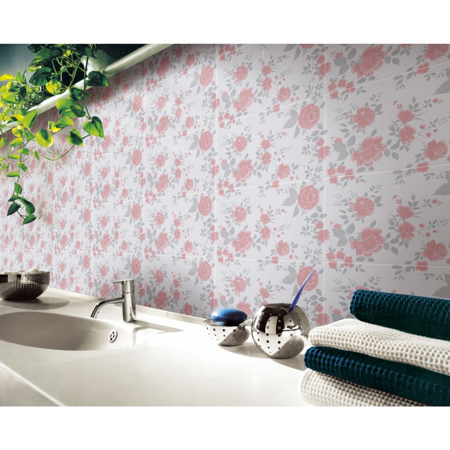 Marbella กระเบื้องเซรามิคปูผนัง 25X40 ซม. สวนกุหลาบ-ขาว SF002 Gloss (15P)