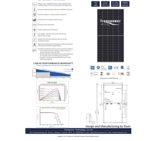 Transpower ชุดติดตั้งโซลาร์เซลล์ On Grid 5kW Monocrystalline