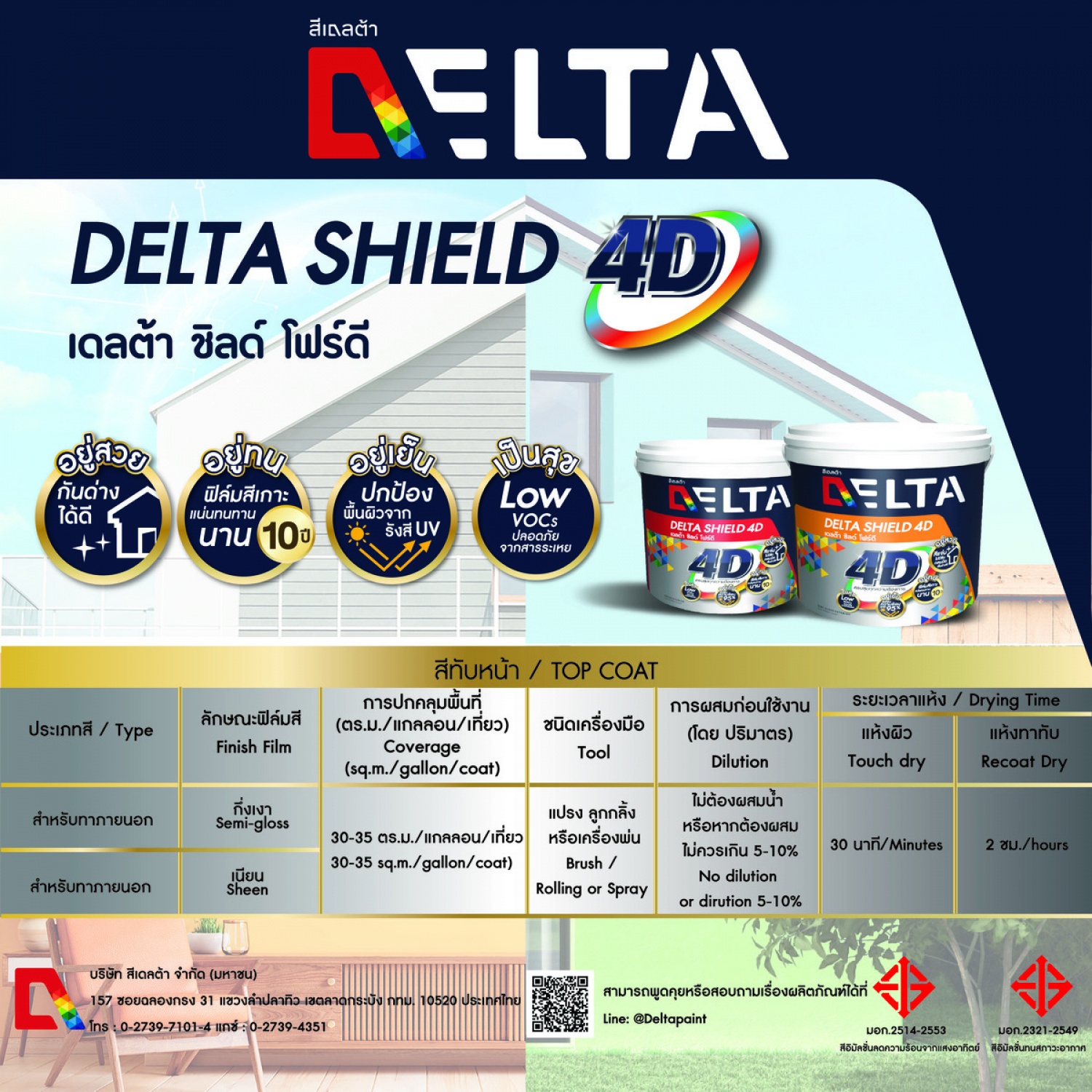 Delta สีน้ำภายนอกชนิดเนียนเดลต้าชิลด์ 4D เบส C 2.5 กล.