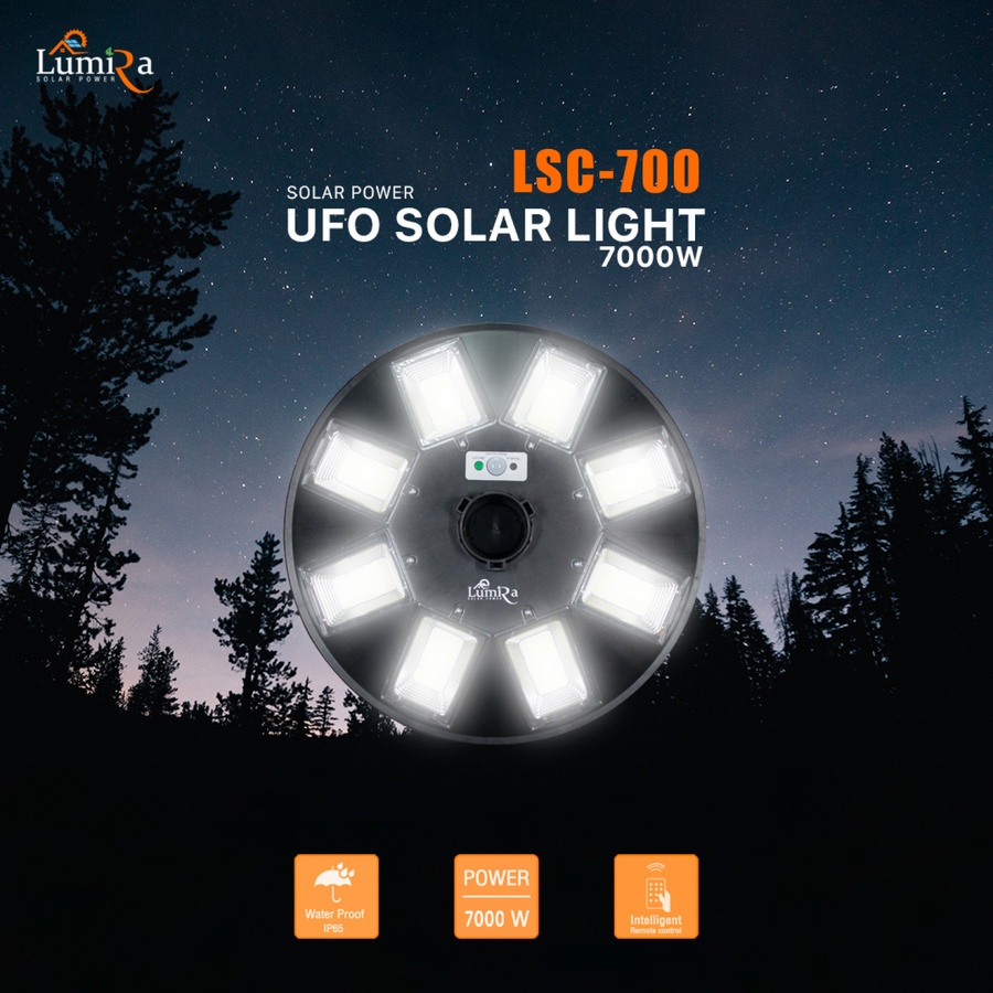 LUMIRA โคมไฟสนาม UFO โซลาร์เซลล์ พร้อมรีโมท 700 W แสงเดย์ไลท์ สีดำ (เฉพาะตัวโคม)