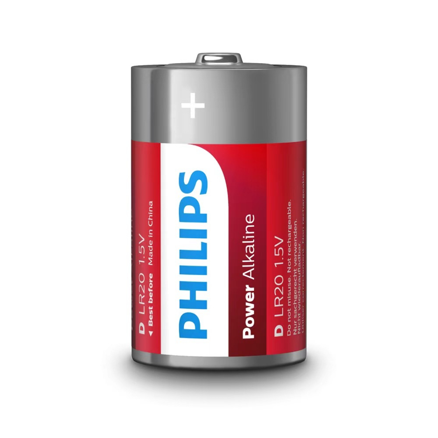 PHILIPS ถ่านไฟฉายอัลคาไลน์ Power Alkaline D 2 ก้อน 1.5V สีไวน์แดง