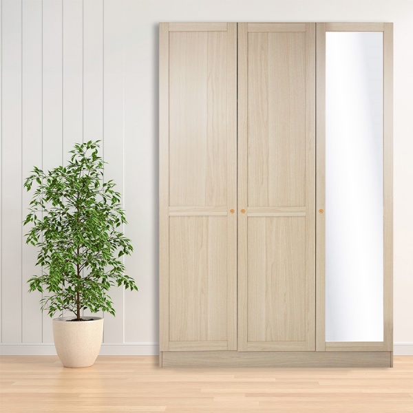DELICATO ตู้เสื้อผ้า 3 ประตู 1 บานกระจก รุ่นบอสตัน ขนาด 119x56x179 ซม.สีบีช