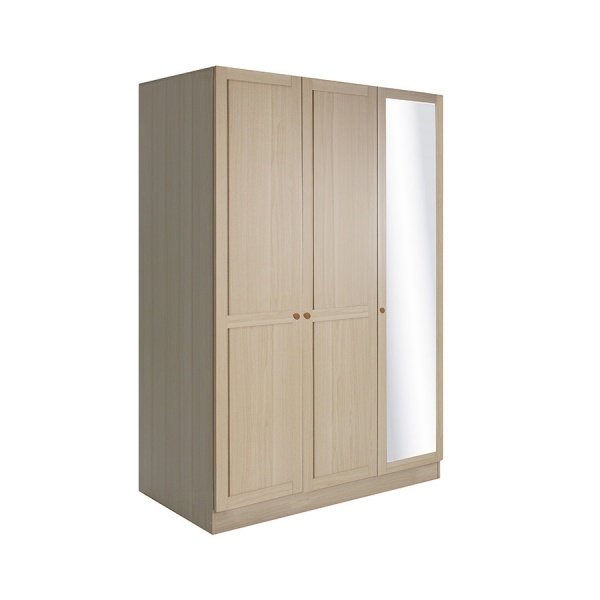 DELICATO ตู้เสื้อผ้า 3 ประตู 1 บานกระจก รุ่นบอสตัน ขนาด 119x56x179 ซม.สีบีช