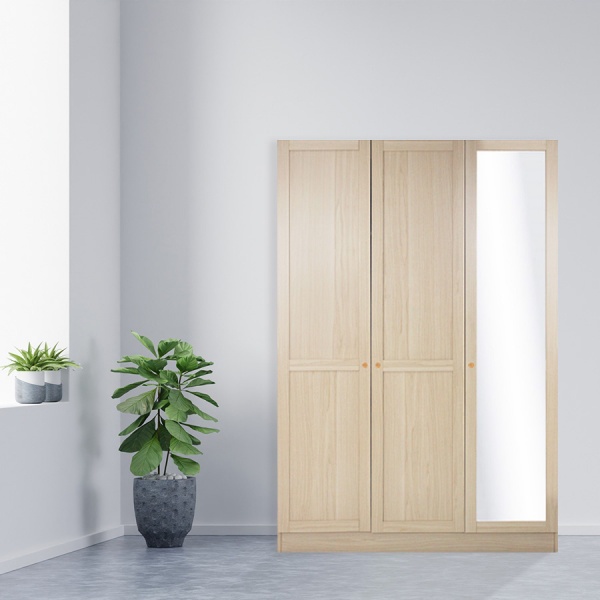 DELICATO ตู้เสื้อผ้า 3 ประตู 1 บานกระจก รุ่นบอสตัน ขนาด 119x56x179 ซม.สีบีช