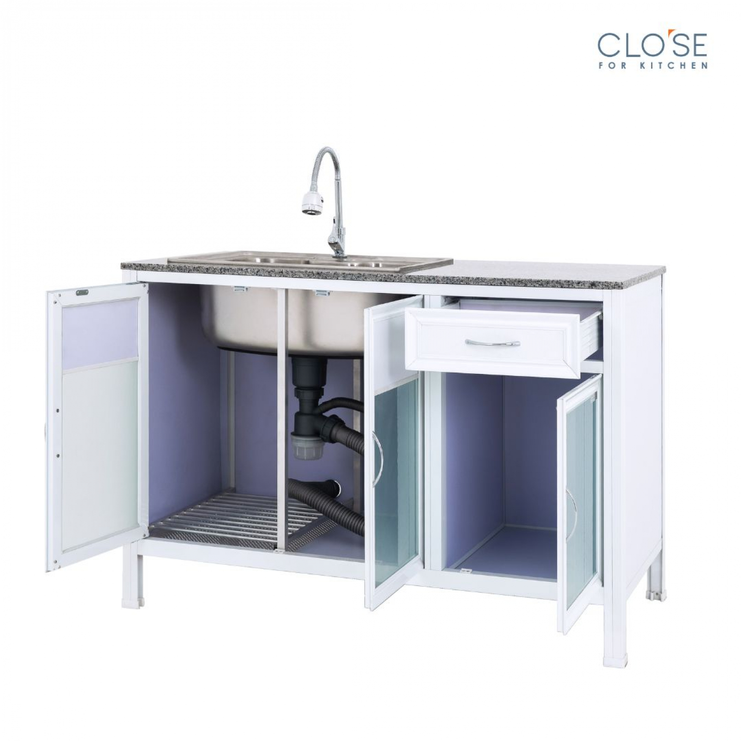 CLOSE เคาน์เตอร์อ่างซิงค์โครงอลูฯ ท๊อปหินแกรนิต รุ่น Glory-NC124 ขนาด 120.5 x 56 x 82.5 ซม. สีขาว