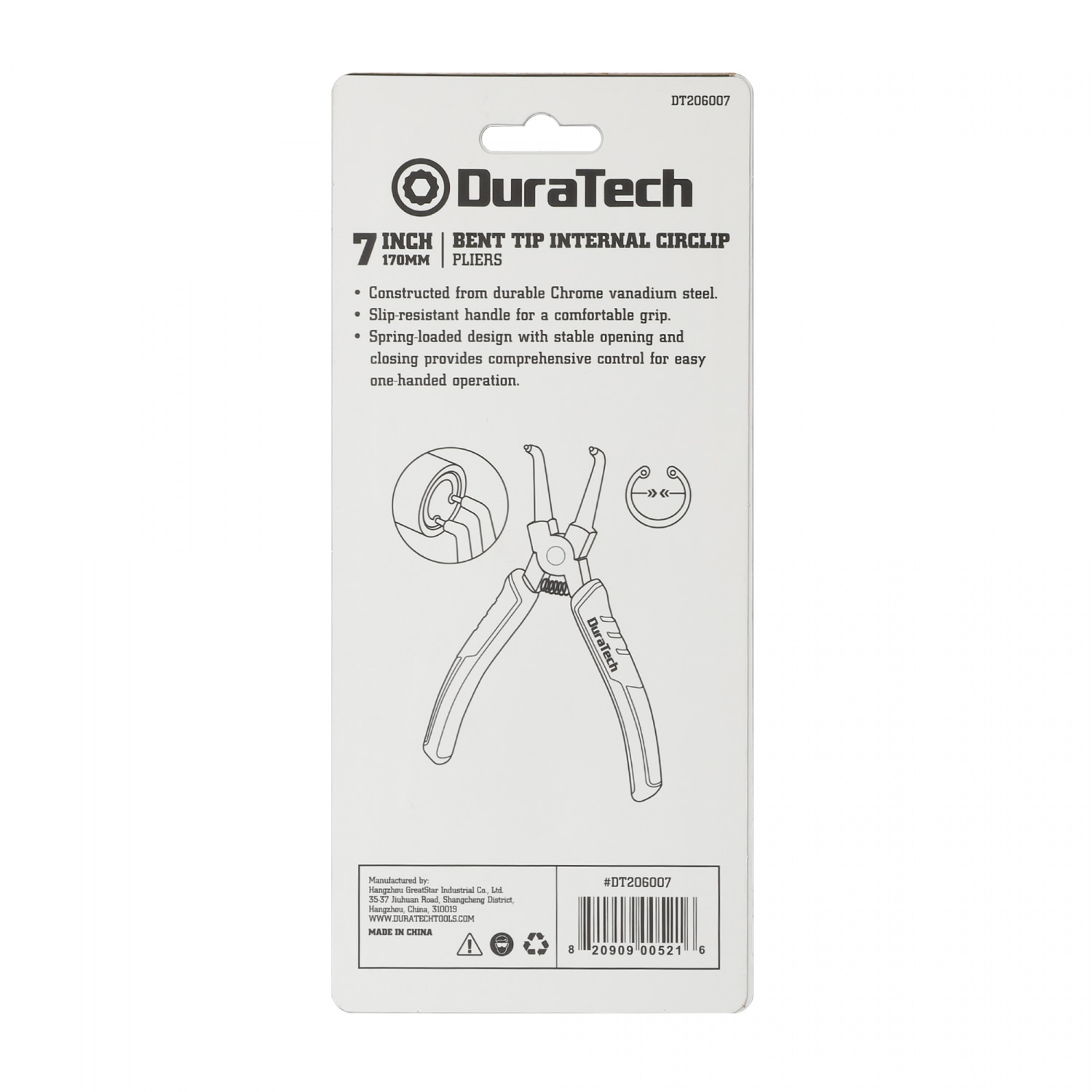 Duratech คีมหนีบแหวนปากงอ ขนาด 180 มม. (7 นิ้ว) รุ่น DT206007