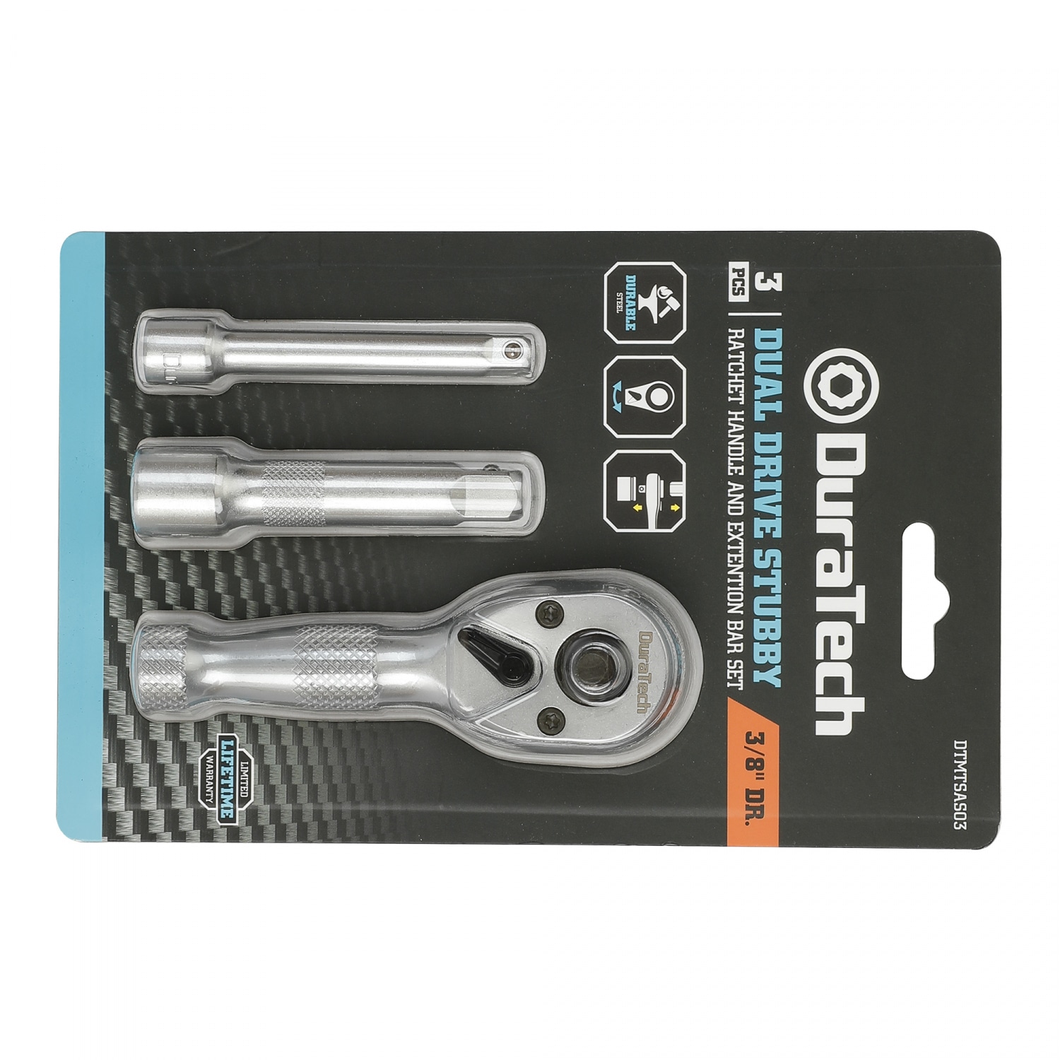 Duratech ด้ามบ๊อกซ์ ( ด้ามฟรี ) พร้อมข้อต่อ 3 ชิ้น หัวคู่แบบสั้น ขนาด 3/8 นิ้ว รุ่น DTMTSAS03