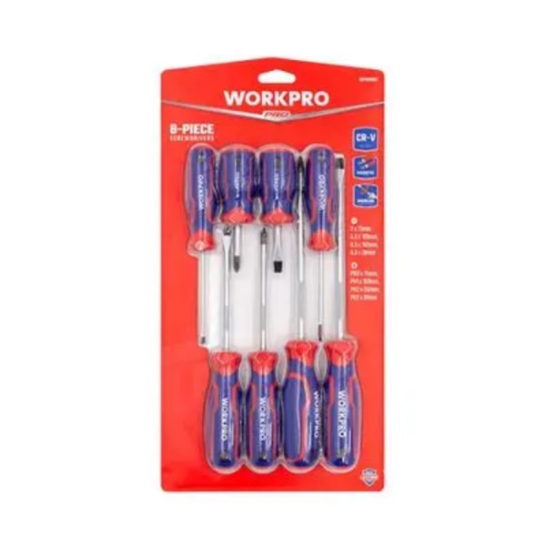 WORKPRO ชุดไขควงปลายแม่เหล็ก ด้ามสามสี CR-V (ชุด 8 ชิ้น) รุ่น WP200505