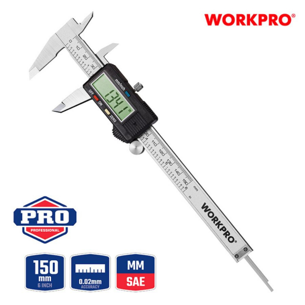 WORKPRO เวอร์เนียร์ดิจิทัลด้ามพลาสติก(150MM/6) ขนาด 6 นิ้ว รุ่น WP266004