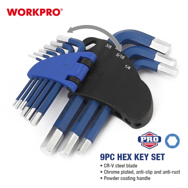 WORKPRO ชุดประแจแอลหกเหลี่ยม ชนิดงานหนัก ชุด 9 ชิ้น HEX KEY SET(METRIC) รุ่น WP222014