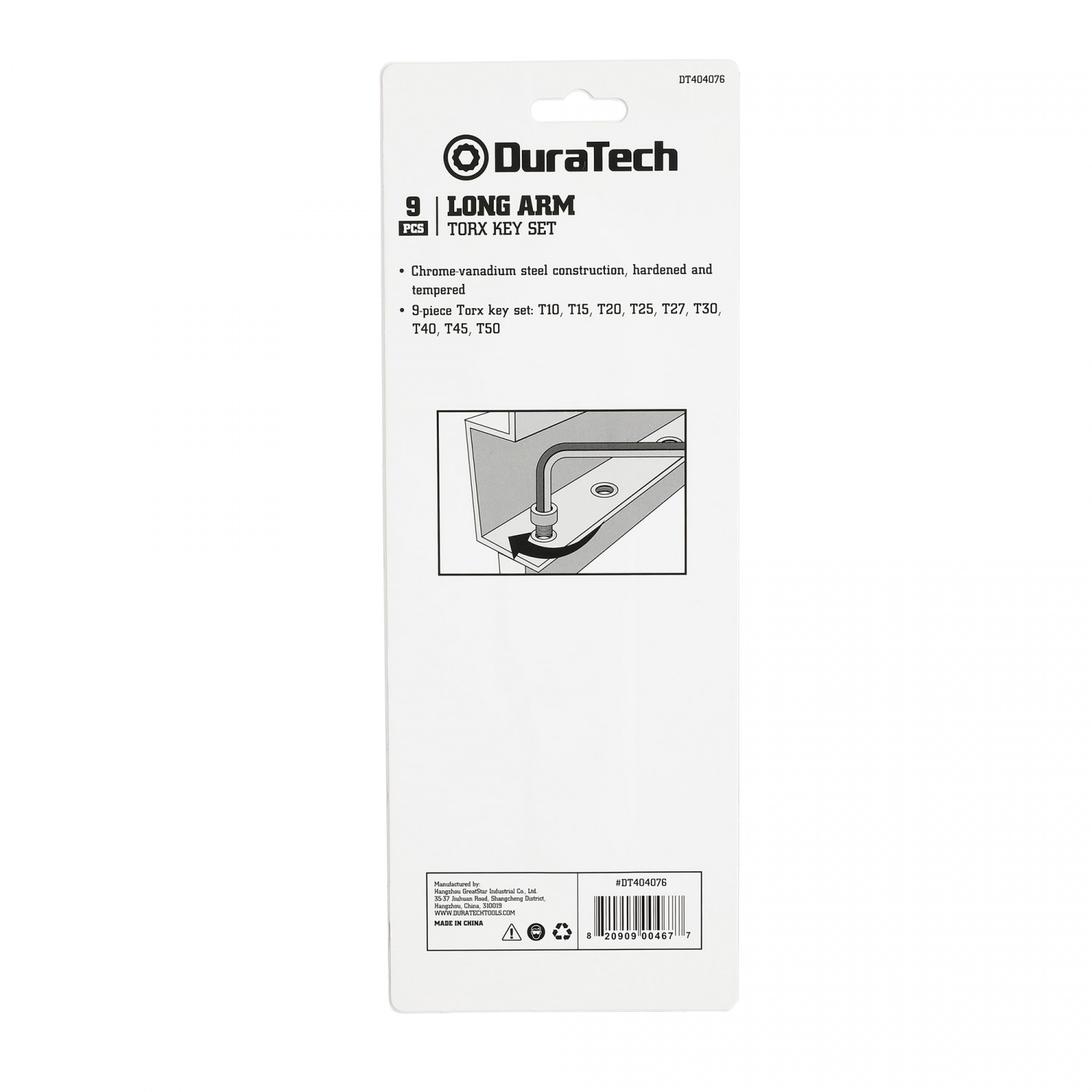Duratech ชุดประแจแอล หกเหลี่ยม หัวทอร์ก 9 ชิ้น แบบยาว (เมตริก) รุ่น DT404076