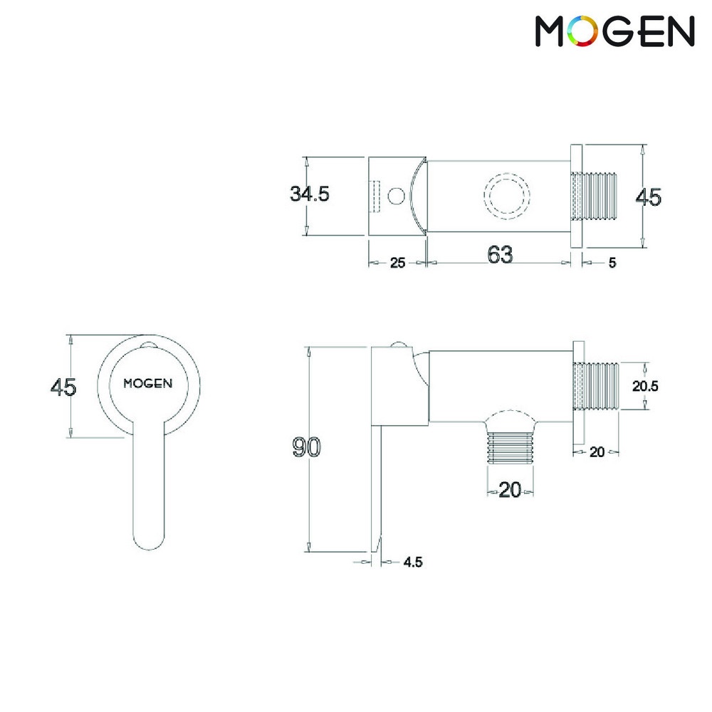 MOGEN วาล์วเปิด-ปิดน้ำ 1 ทาง (เข้า 1 ออก 1) (DR-47C) รุ่น SPV04 ขนาด สีโครเมี่ยม
