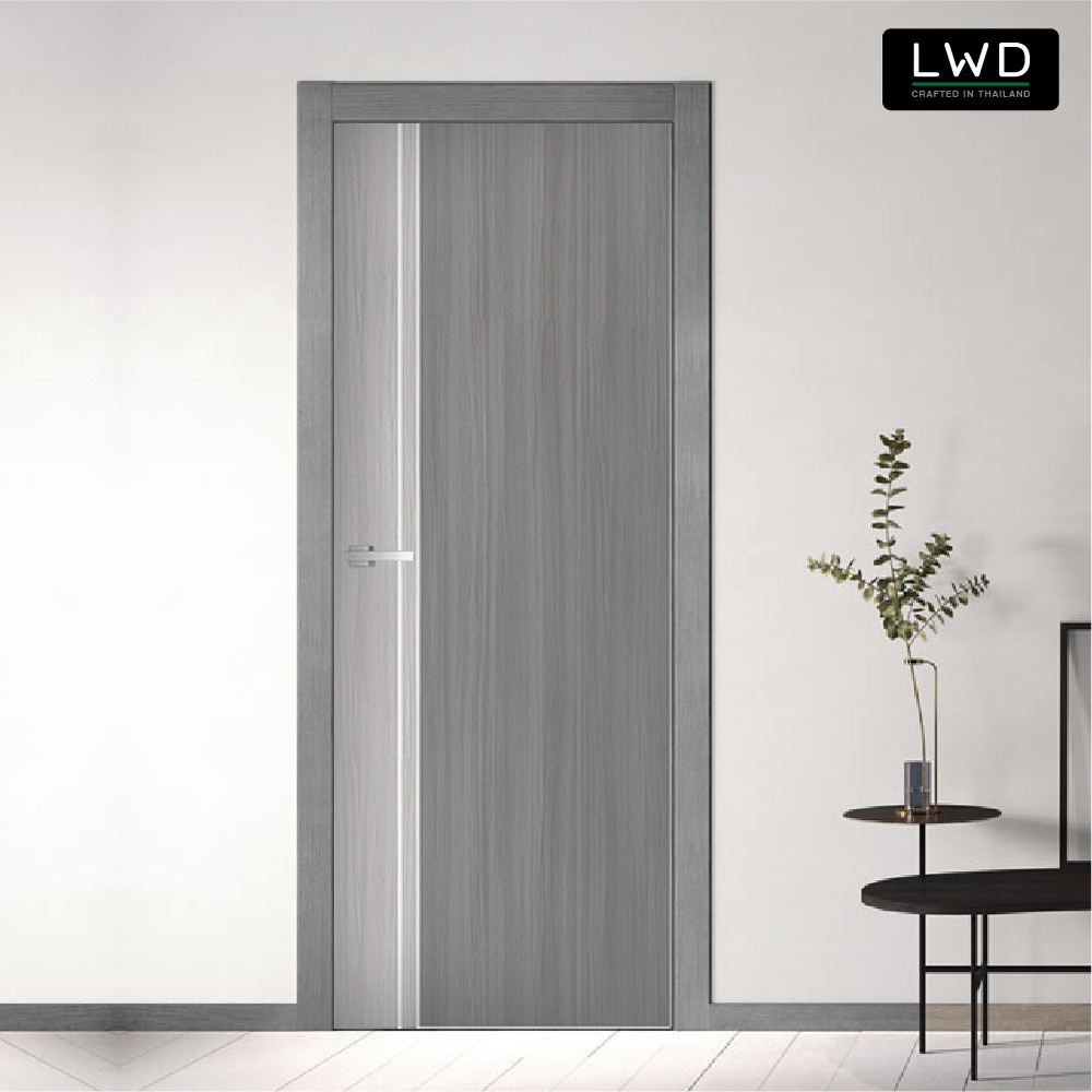 LWD ประตู UDoor UPVC สี Silver Gray+Light Gray ยาแนวสีขาว ขนาด 3.5x80x200 ซม.