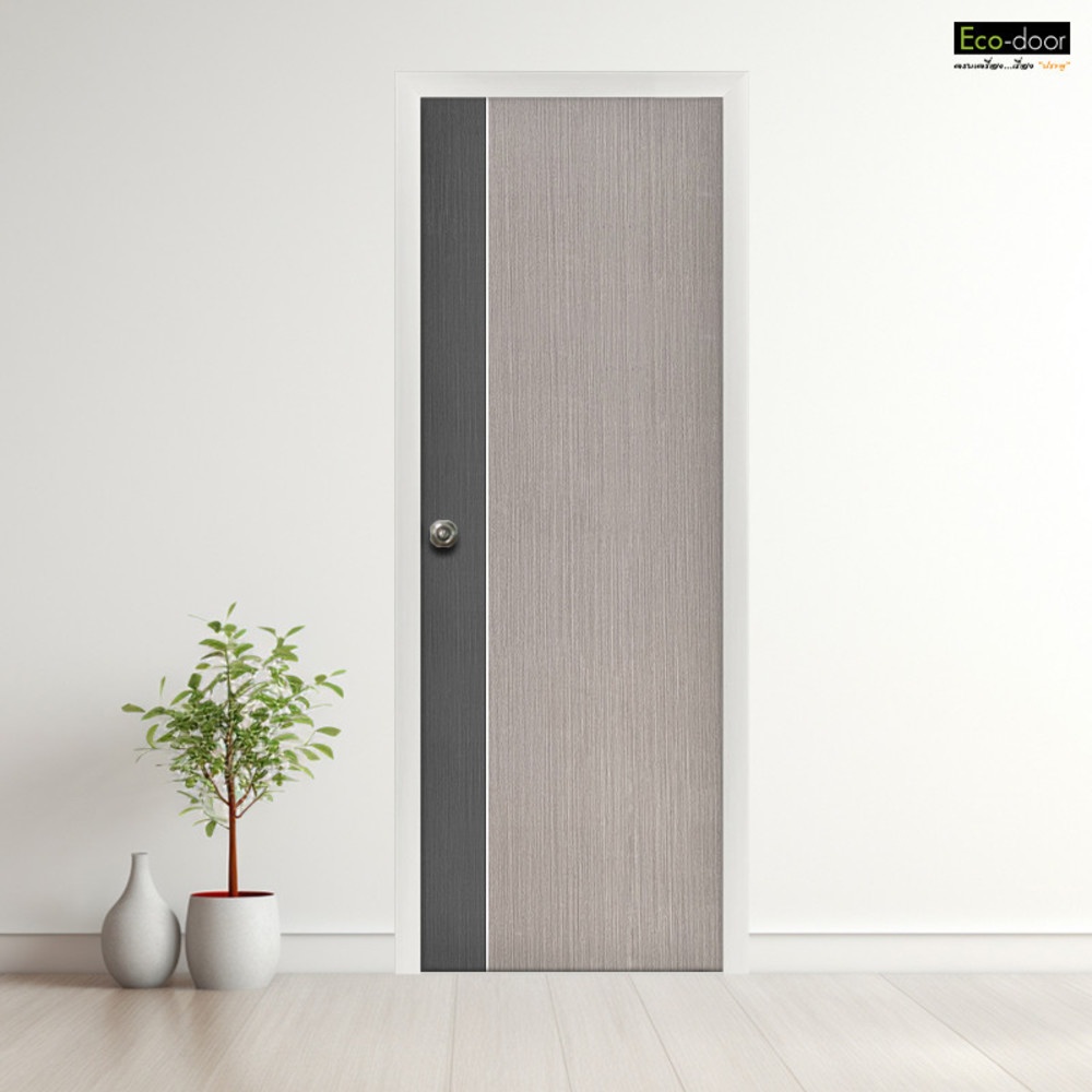 ECO-DOOR ประตู UPVC เอ็กซ์ทรูชั่น รุ่น PB1 ภายใน ขนาด 70x200 ซม. สีเทา (เจาะลูกบิด)