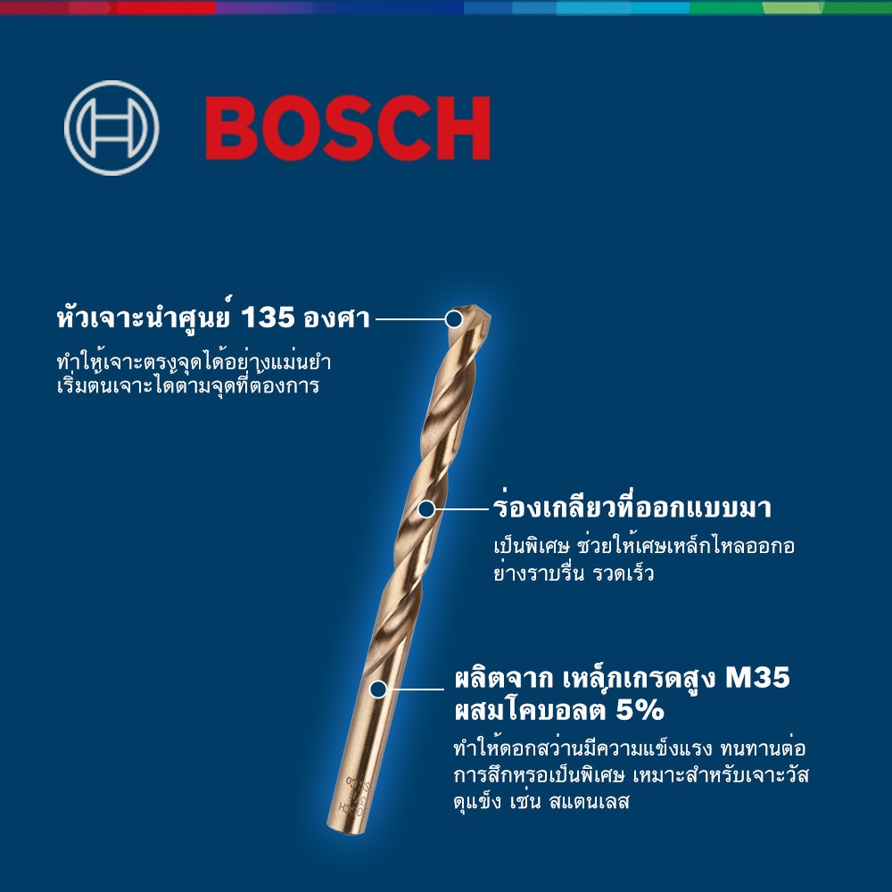BOSCH ดอกเจาะสแตนเลส HSS-CO 9/64" x 44/73 มม.