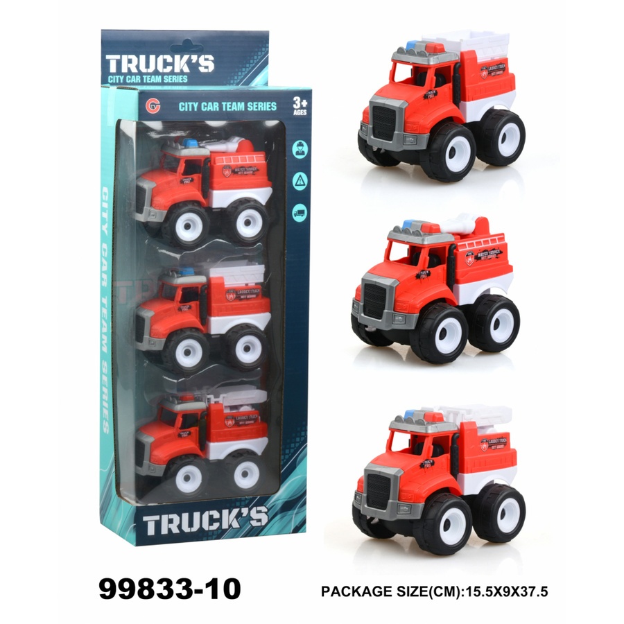 TOYS ของเล่นชุดรถดับเพลิง บรรจุ3คัน สีแดง#99833-10(15.5x9x37.5ซม.)