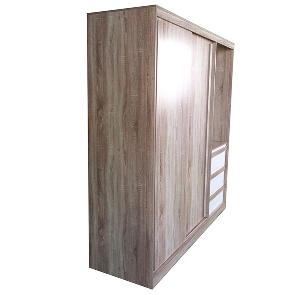 DELICATO ตู้เสื้อผ้าสองบานเลื่อน โต้ะเครื่องแป้งในตัว รุ่น อปาเช่ ขนาด180x60x200 ซม. สีทูโทนน้ำตาล/ขาว