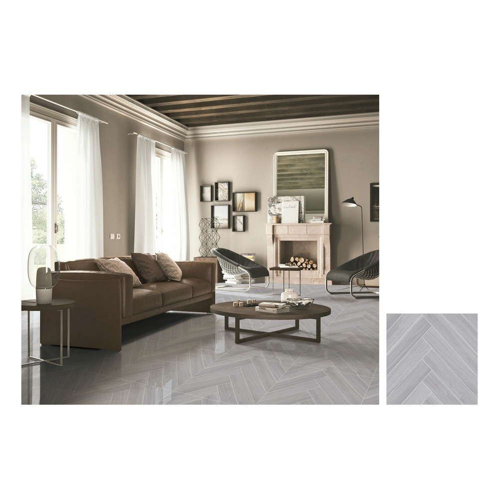 Marbella กระเบื้องพอร์ซเลน 60x60 ซม. รุ่น แฮริ่งโบน วูด เทา TSJCM304274-2306-B Gloss (4P)