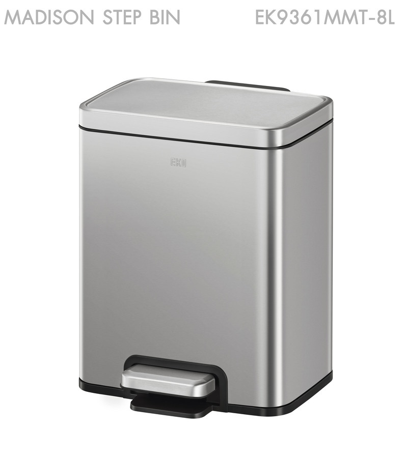 EKO ถังขยะสเตนเลสเหยียบเหลี่ยม 8 ลิตร รุ่น MADISON EK9361MMT-8 ขนาด 24.7x24.4x34 ซม. สีเงิน