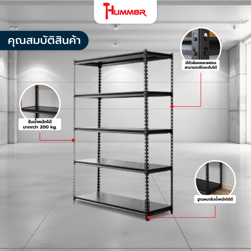 Hummer ชั้นวางของอเนกประสงค์เหล็ก 5 ชั้น รุ่น HY05029 ขนาด 46x90x183 ซม. สีดำ