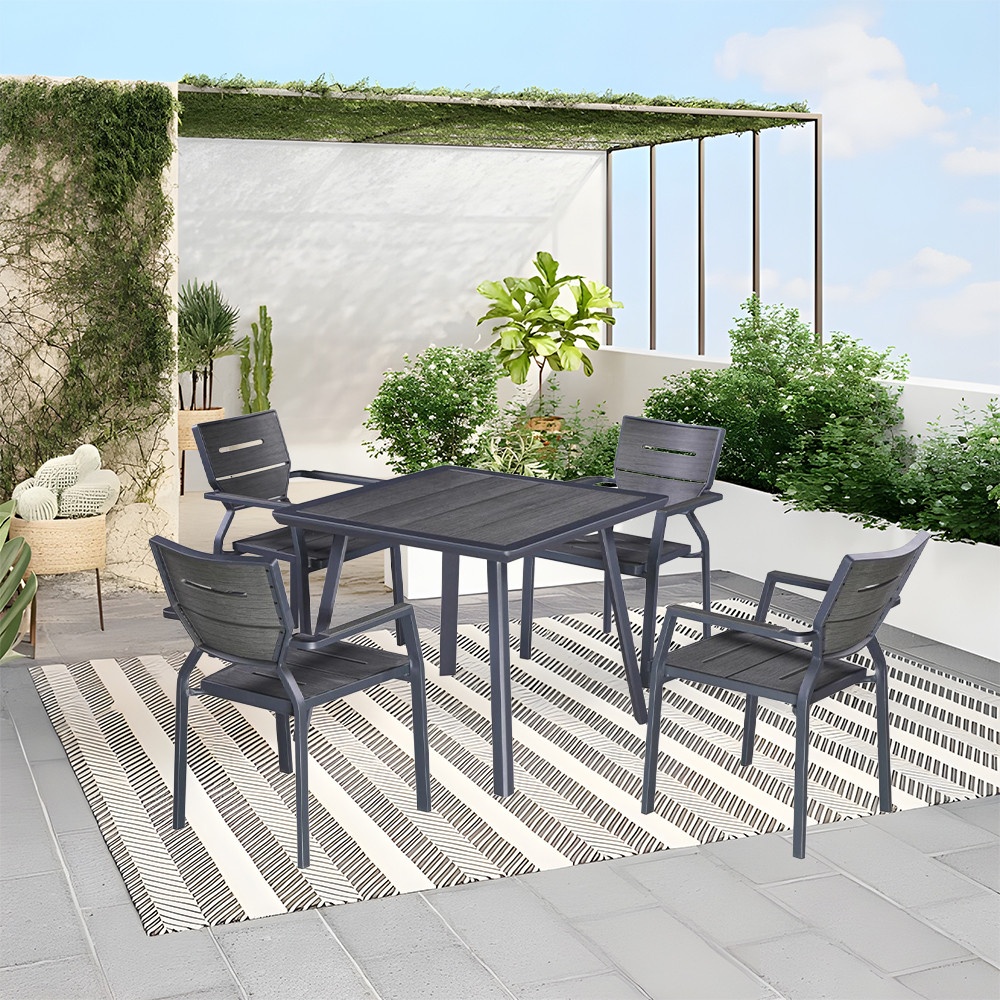 SUMMER SETชุดโต๊ะสนาม 4 ที่นั่ง รุ่น Harper ขนาด โต๊ะ: 90x90x75 ซม. เก้าอี้ : 55x61x83 สีดำ (1/2)