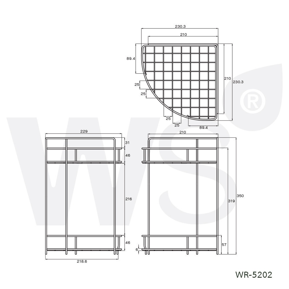 ชั้นวางของเข้ามุม 2 ชั้น WR-5202 สแตนเลส