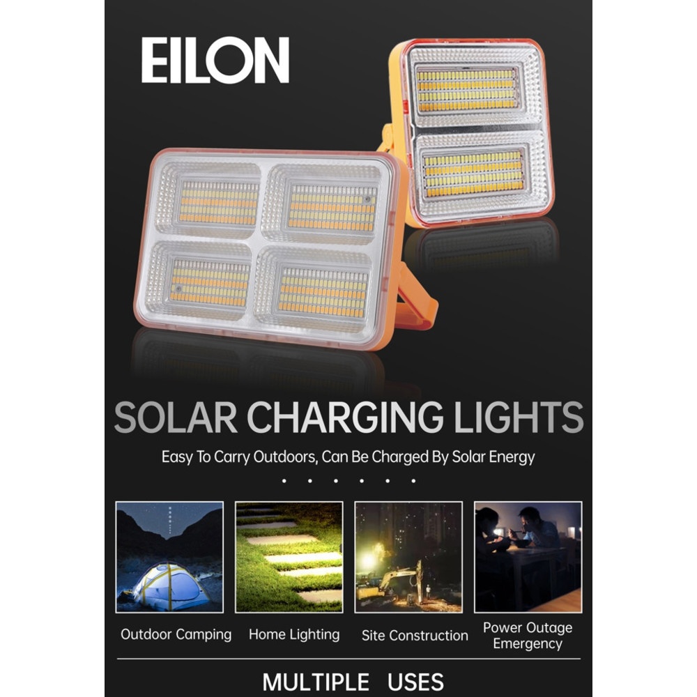 EILON สปอร์ตไลท์โซล่าร์เซลล์แบบพกพา พับได้ 50W รุ่น ESTD-050W-QB3065 แสง3สี+ไฟแสงแดงและสีฟ้า