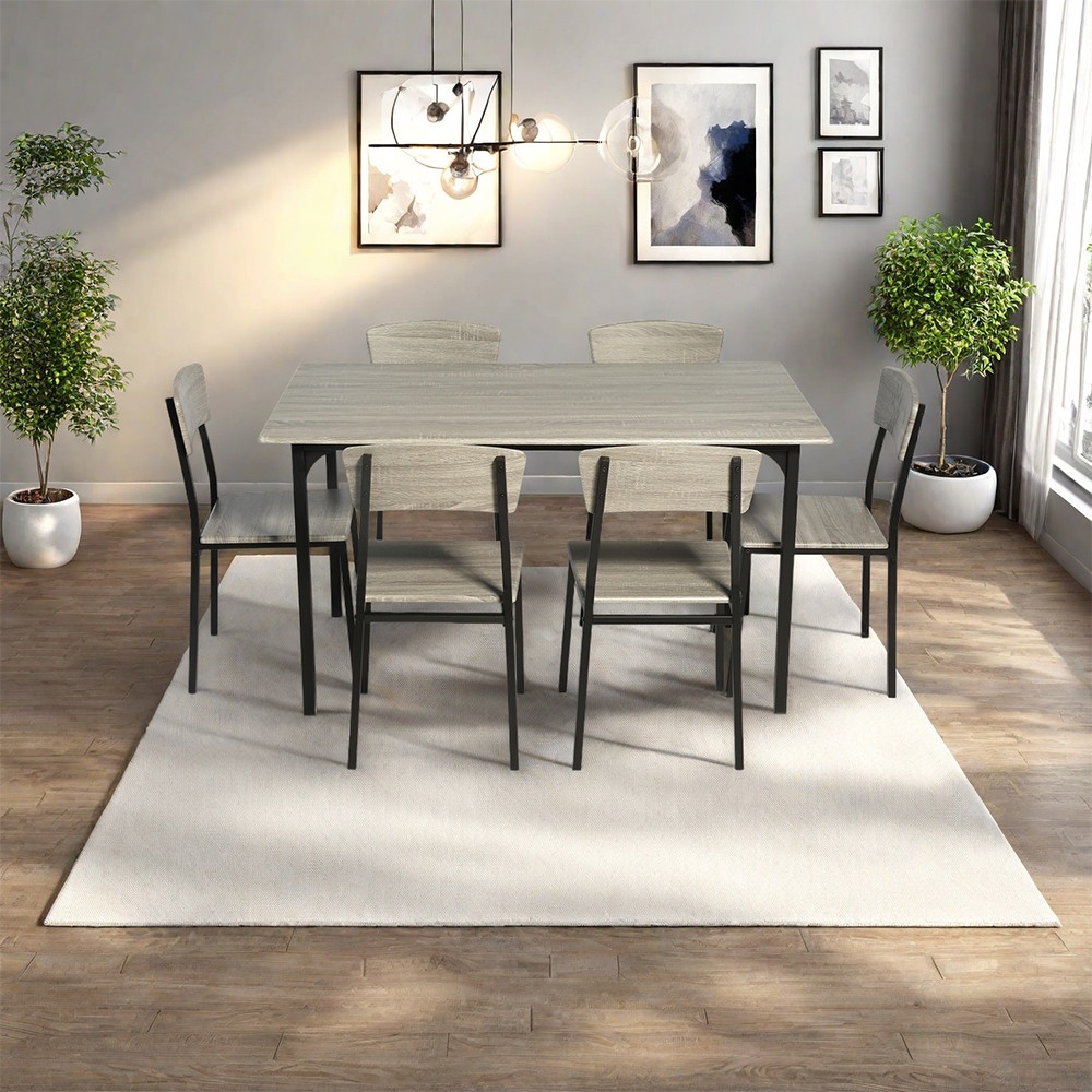 Delicato ชุดโต๊ะอาหาร 6 ที่นั่ง รุ่น Kuro โต๊ะ:140X80X76ซม. เก้าอี้:44x45x82.4ซม. สีน้ำตาลเข้ม