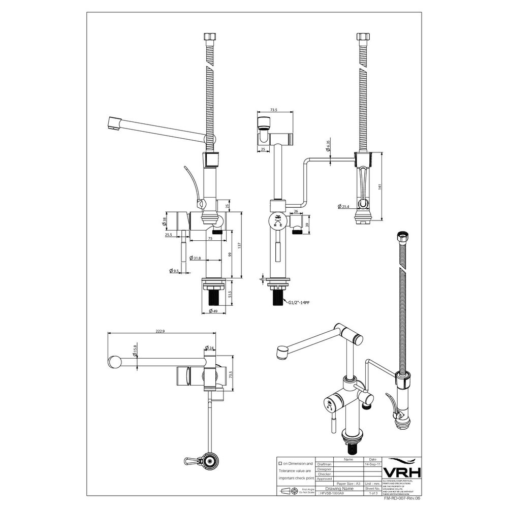 VRH ก๊อกอ่างล้างจานสแตนเลส แบบติดเคาน์เตอร์พร้อมสายฉีด รุ่น HFVSP-1000A9