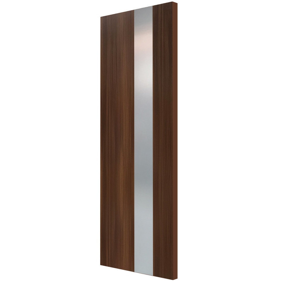 LEOWOOD ประตูปิดผิวเมลามีน iDoor Premium Metal Line เส้นใหญ่/สีเงิน 1เส้น 80x200ซม. สีมะฮอกกานี