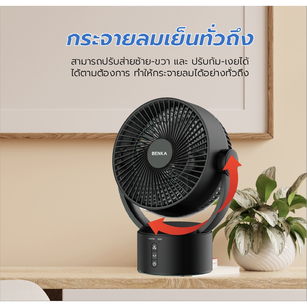 BENKA พัดลมตั้งโต๊ะชาร์จไฟแบบพกพา ขนาด 9 นิ้ว รุ่น KN-L2829 สีดำ