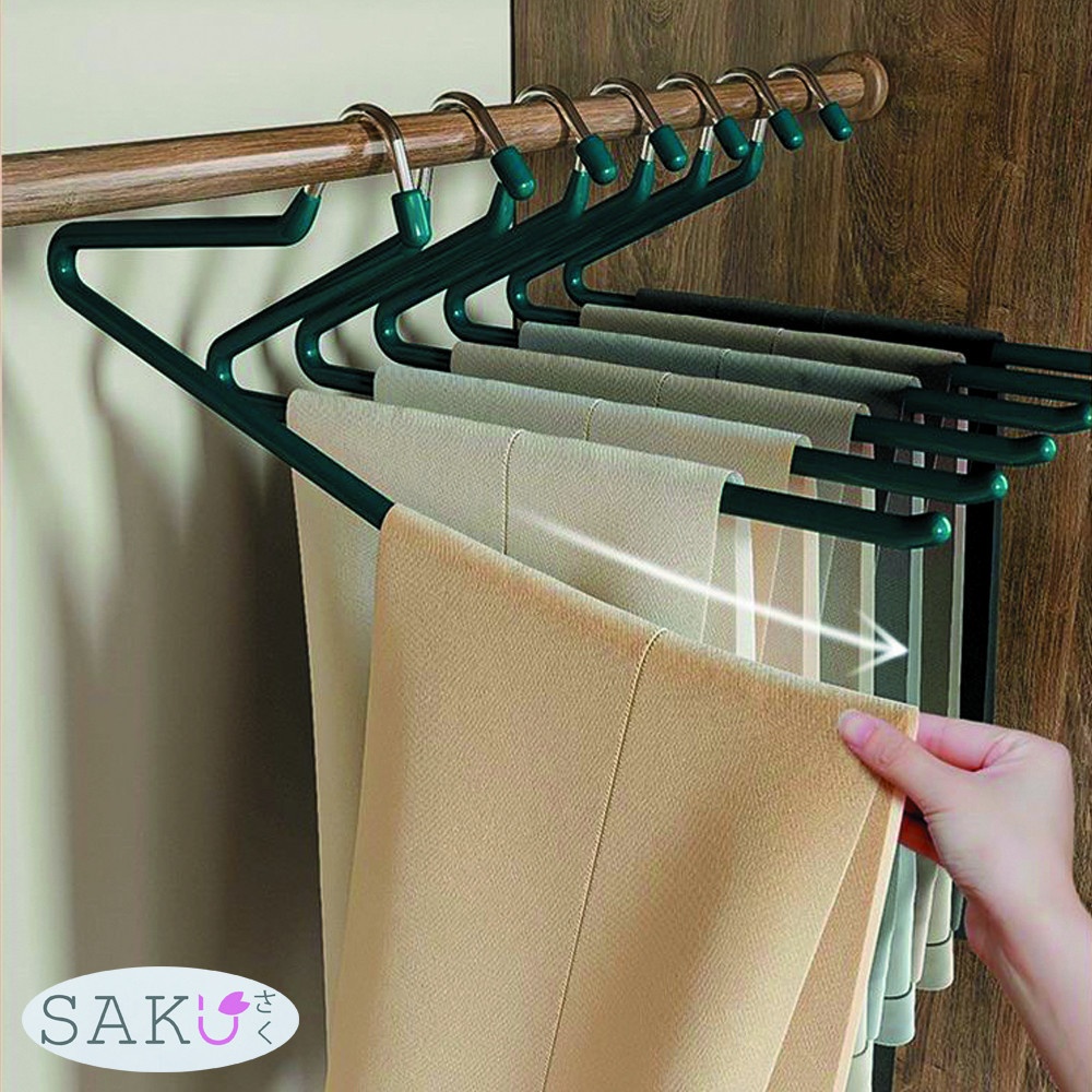 SAKU ไม้แขวนกางเกง รุ่น VY01-GN ขนาด 13x35xx0.3ซม. สีเขียว แพ็ค 3 ชิ้น