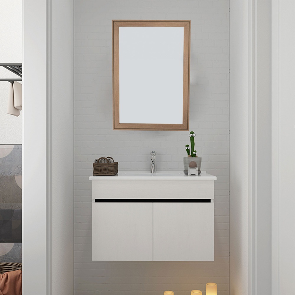 Nice กระจกมีกรอบ รุ่น 3807-A-W671 ขนาด 40X60 ซม. สีไม้