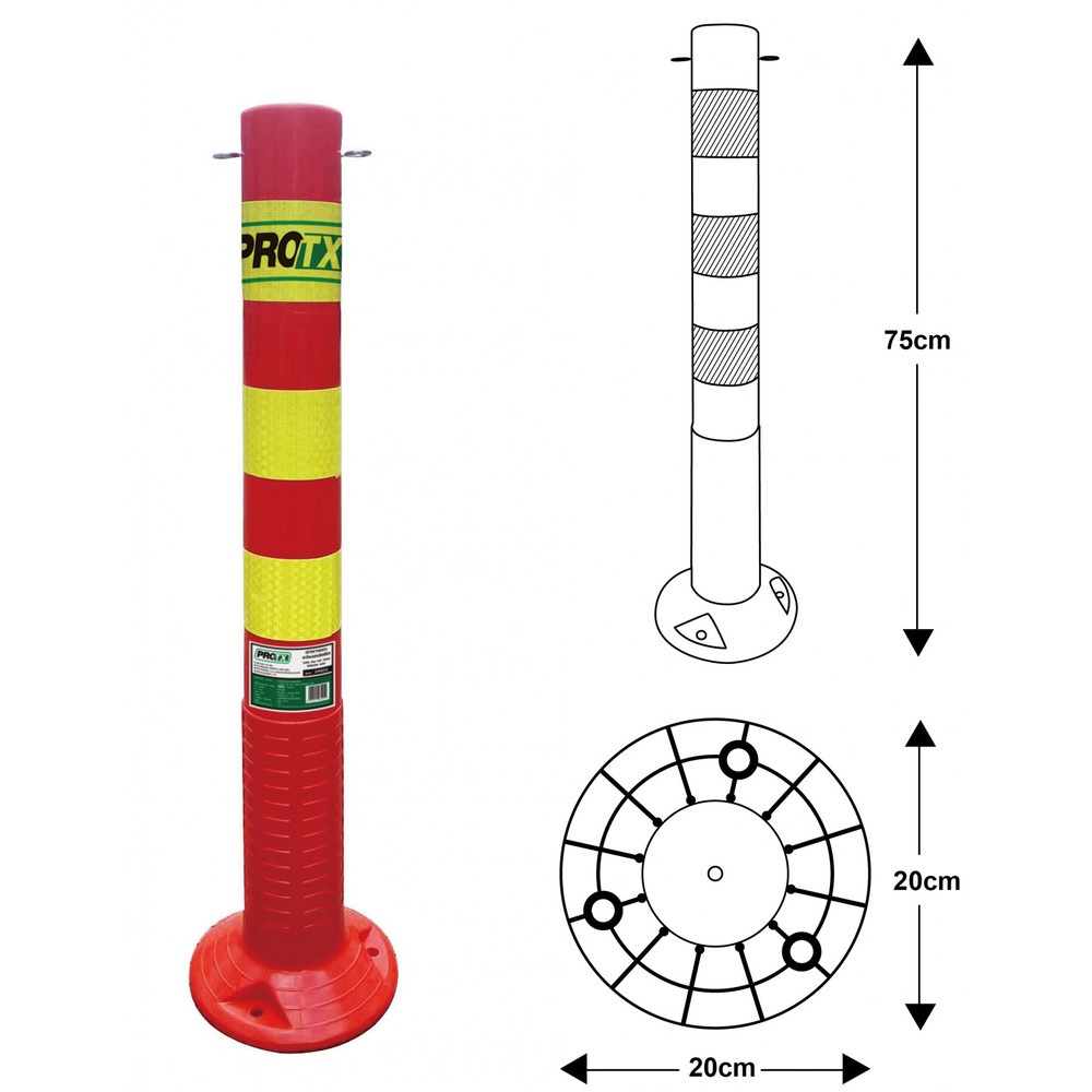 PRO-TX เสาจราจร PVC รุ่น DTRS252 สีส้ม แถบสะท้อนแสงสีเหลือง ขนาด 75x20 ซม.