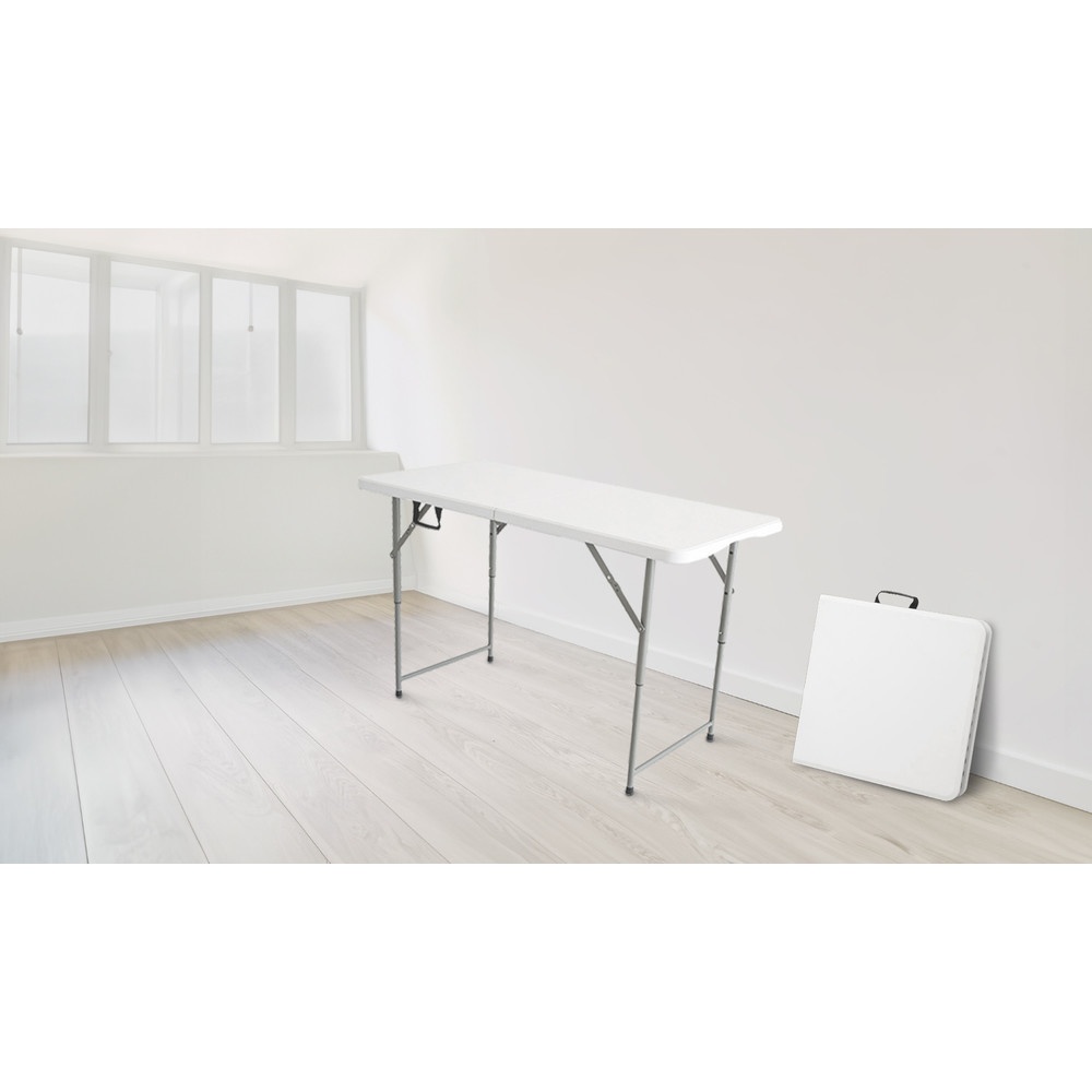 TreeO โต๊ะเอนกประสงค์ พับครึ่ง รุ่น Nicholas-03 ขนาด122x60x49/61/74 ซม. (4ฟุต) สีขาว