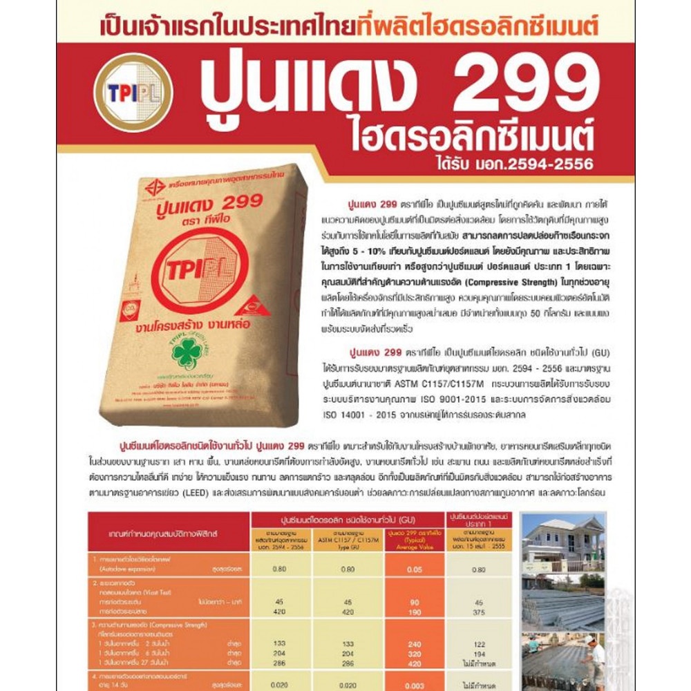 ปูนซีเมนต์ไฮดรอลิก TPI M –299 ขนาด 50 กก.