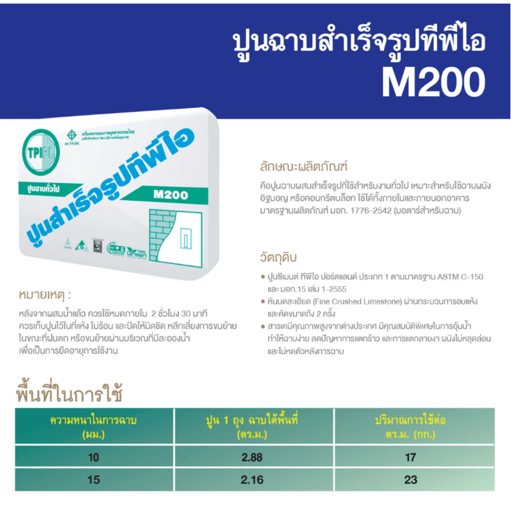 ปูน TPI-M-200(ปูนฉาบทั่วไป)50Kg.