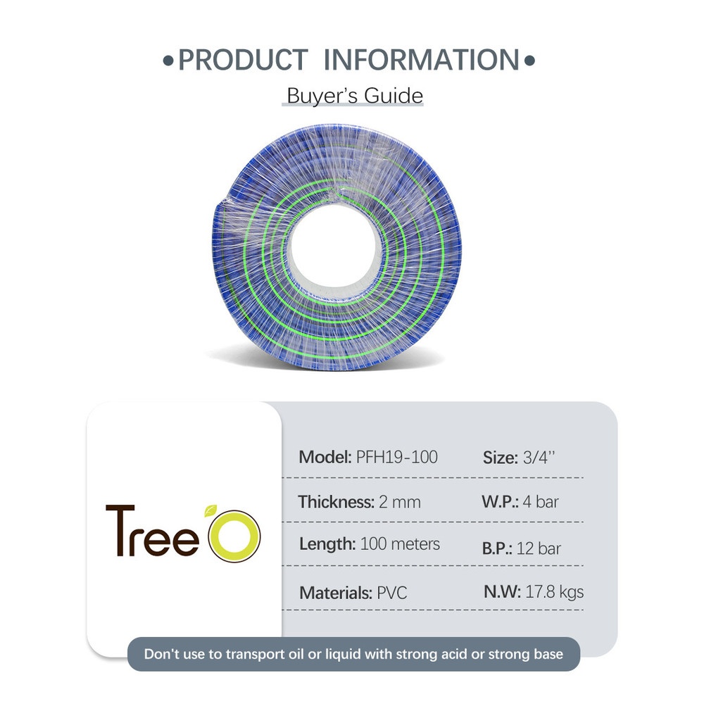 Tree’O สายยาง พีวีซี เสริมใยแก้ว รุ่น PFH19-100 ขนาด 3/4" 100M.