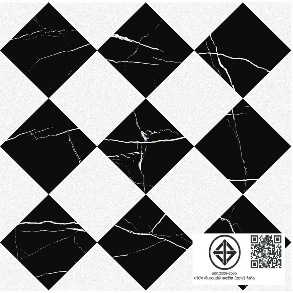 Marbella กระเบื้องเซรามิคปูพื้น 60x60 ซม. รุ่น ไดมอนด์ ไวท์ แบล็ค MD12 ผิวเงา (4P)