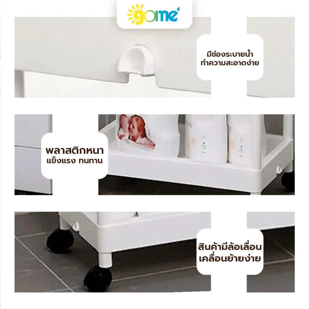 GOME ชั้นวางของทรงแคบ 4 ชั้น มีล้อเลื่อน รุ่น J-2500044 ขนาด 25x40x90 ซม. สีขาว