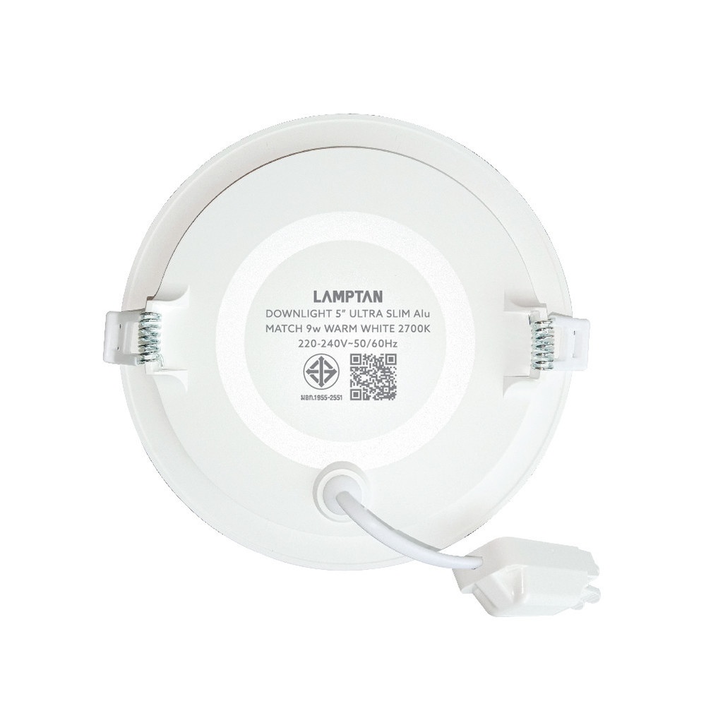 LAMPTAN โคมดาวน์ไลท์ LED แบบฝังหน้ากลม 5นิ้ว 9W ขอบขาว รุ่นอัลตร้าสลิม อลูมิเนียม แสงวอร์มไวท์