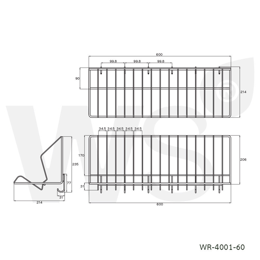 ชั้นวางจานพร้อมขอแขวน ติดผนัง ขนาด 60 ซม. WR-4001-60