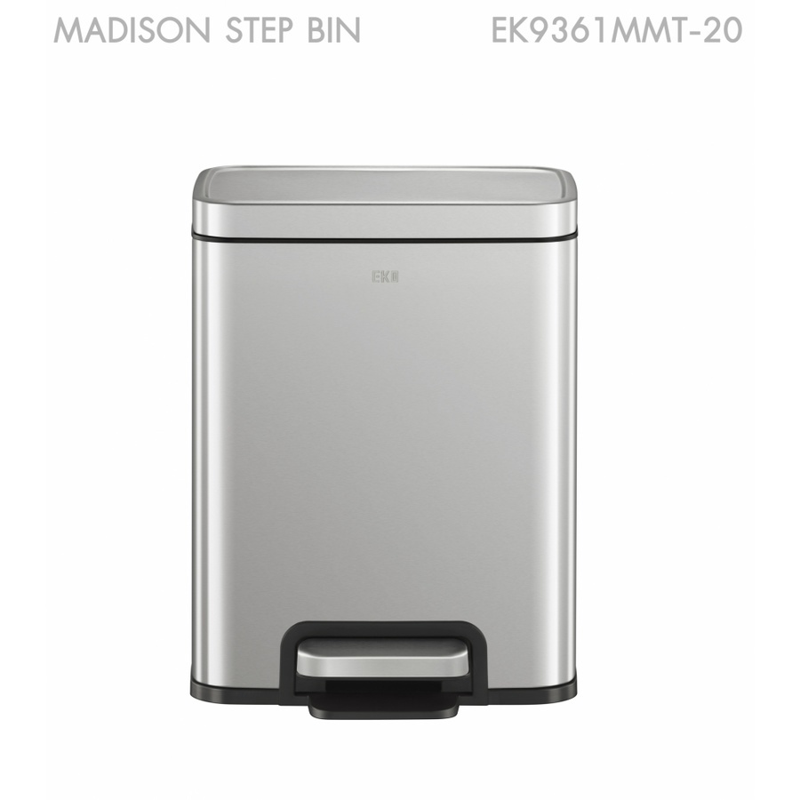 EKO ถังขยะสเตนเลสเหยียบเหลี่ยม 20 ลิตร รุ่น MADISON EK9361MMT-20 ขนาด 33.30x30.20x43.50 ซม. สีเงิน