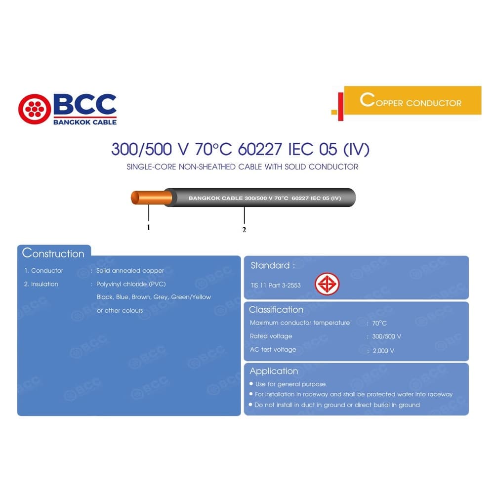 BCC สายไฟ IEC 05 IV 1x1 ตร.มม. 100 m. สีขาว