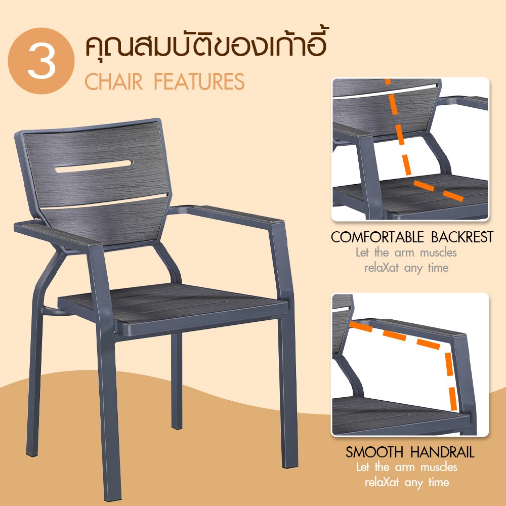SUMMER SETชุดโต๊ะสนาม 4 ที่นั่ง รุ่น Harper ขนาด โต๊ะ: 90x90x75 ซม. เก้าอี้ : 55x61x83 สีดำ (1/2)