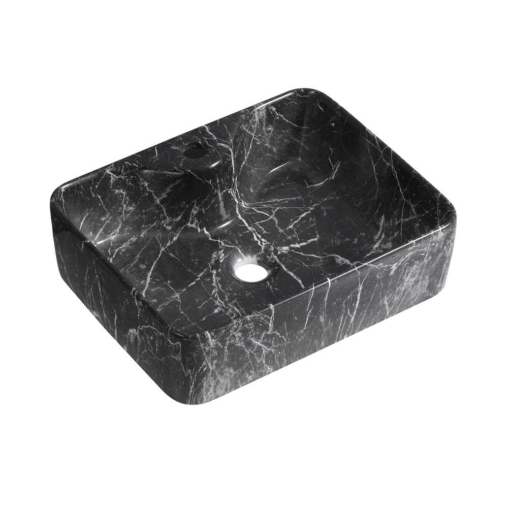 Verno อ่างวางบนเคาน์เตอร์ ขนาด 49x38x14cm รุ่น Black Carara marble 7054-SB Plus ลายหินอ่อน สีดำ