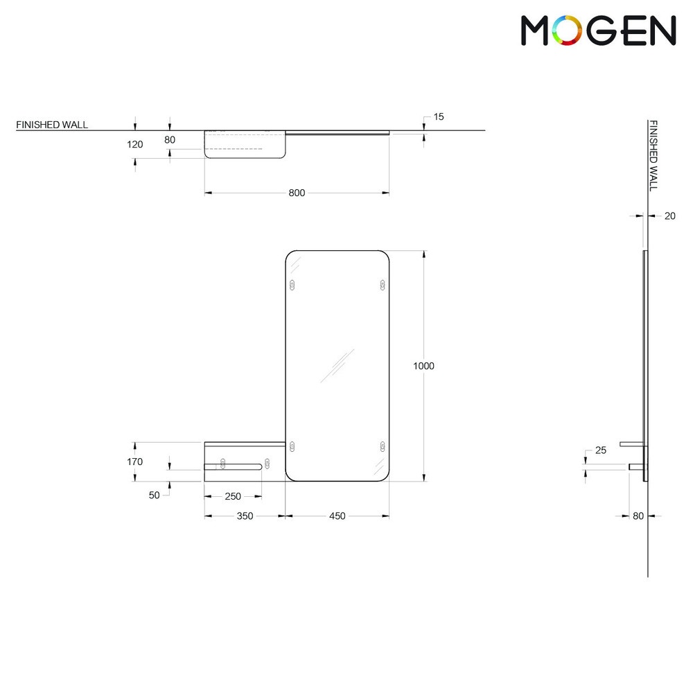 Mogen ชุดกระจก พร้อมชั้นวางของ และราวแขวนสแตนเลส รุ่น MR17S เนฟ